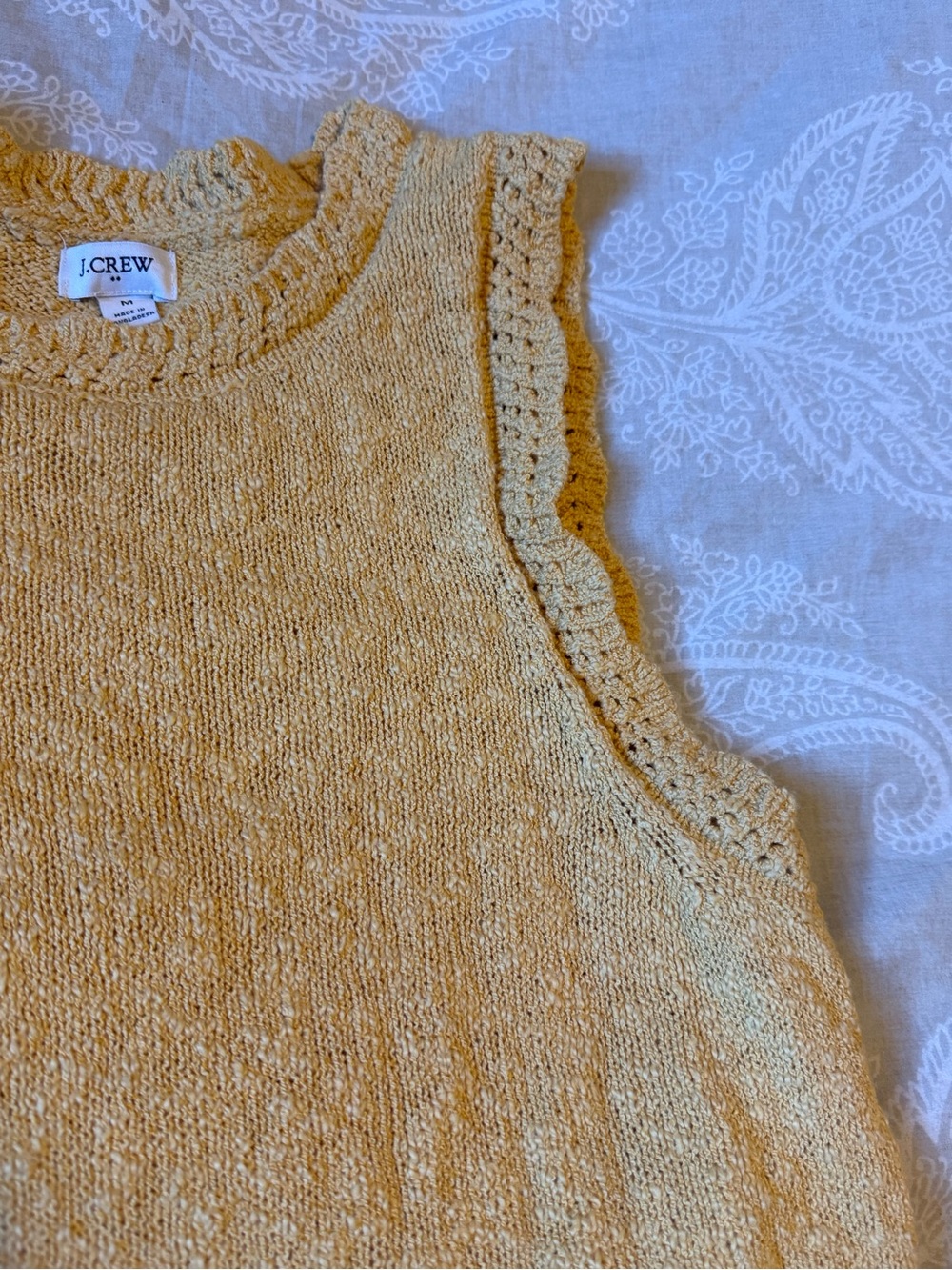 J. Crew Crochet-Trim mustard yellow knit Sleeveless cotton blend M sweater tank